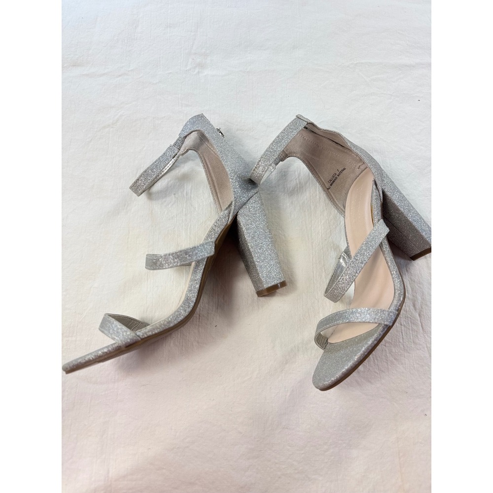 Davids Bridal Callista Silver Glitter Block Heel Sandals Ankle Strap Size 7 - Picture 3 of 9